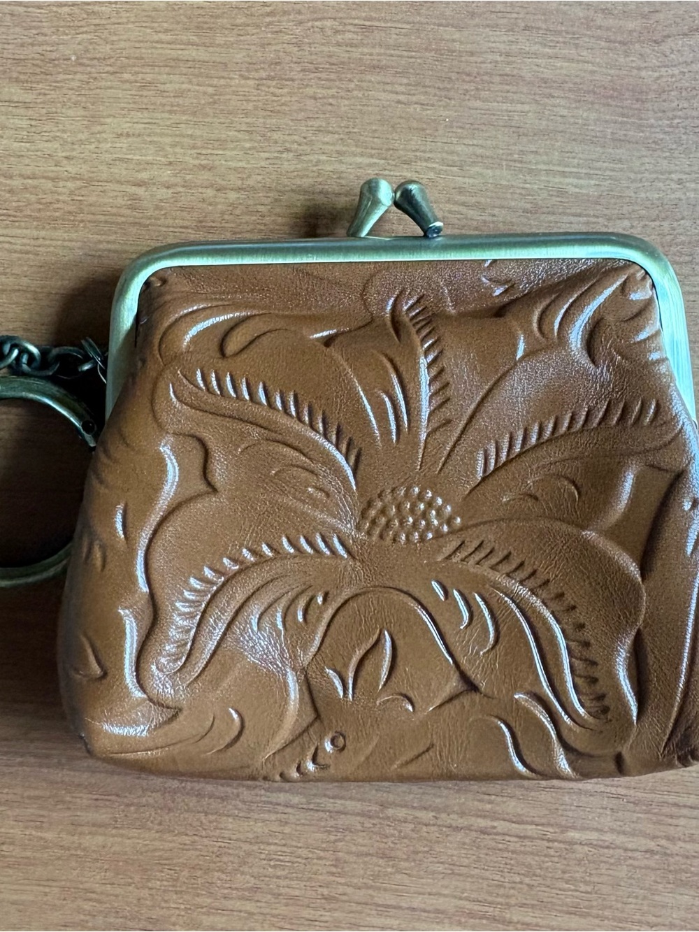 Patricia Nash Embossed Floral Kiss-Lock Coin Purse - Tan